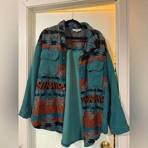 Teal and Rust Patterned Button-Up Shirt